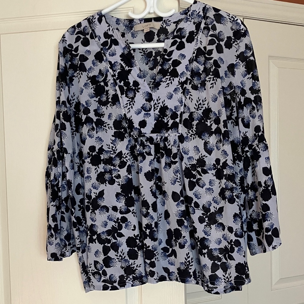 LOFT Blue Floral Blouse